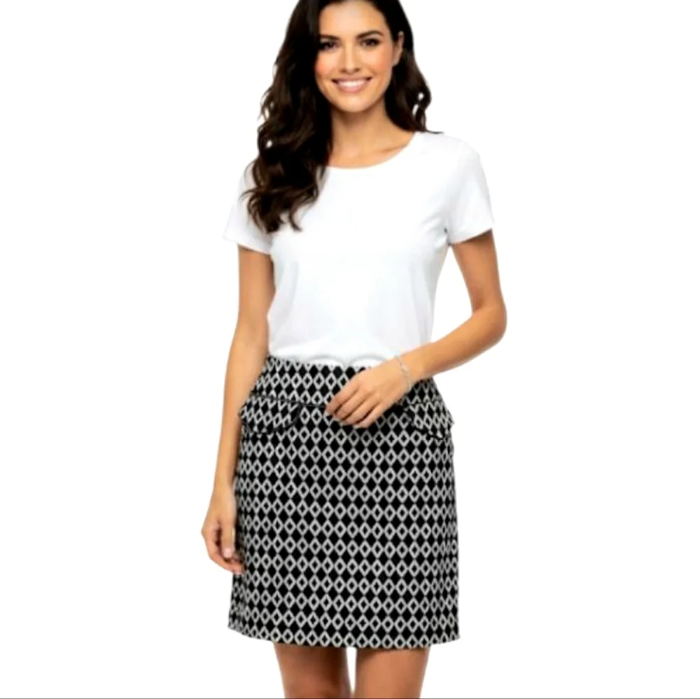 INC International Concepts Chainlink Skirt Black White Faux Leather Trim Sz 6 - Picture 2 of 12